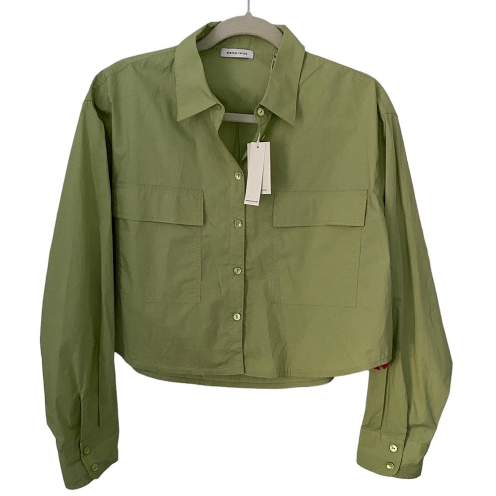 Rebecca Taylor long sleeve poplin blouse, large, green, 100% cotton, (NWT)